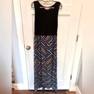 Calvin Klein Maxi Dress Black Tank Top Geometric Chevron Skirt Size M
